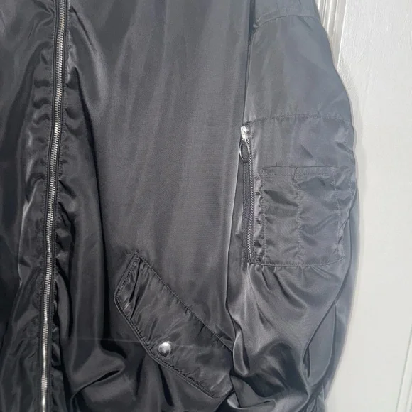 Black Bomber Jacket with Silver Zipper by Sincerely Jules - Size XL - Picture 4 of 9